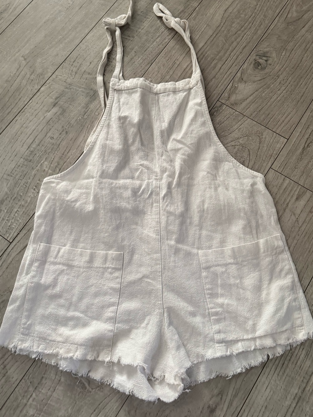 Mint Vanilla White Tie-Strap Skort Romper with Front Pockets